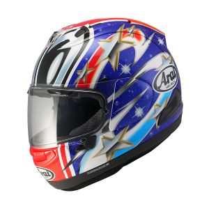 Каска ARAI RX-7V EVO 99 Nakano Red – фронтален изглед, графика с "лунни очи", размер М (57-58 см), официален вносител Мото Пойнт